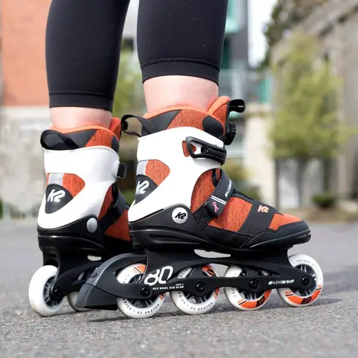 Patins En Ligne K2 Alexis 80 Black-Orange – Femme, Débutant, Softboot, Roues 80mm 80A, ABEC-5