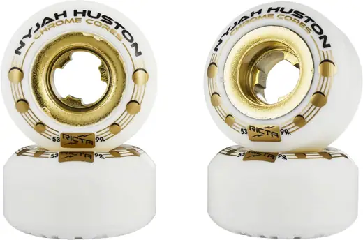 thumbnail image 2 of Cruiser Wheels Ricta Wheels For Sale Ricta Wheels Nyjah Chrome Core Slim 99a Wheels - White / Teal - 53mm Hard Skateboard Wheels For Street Skating 2 of 12