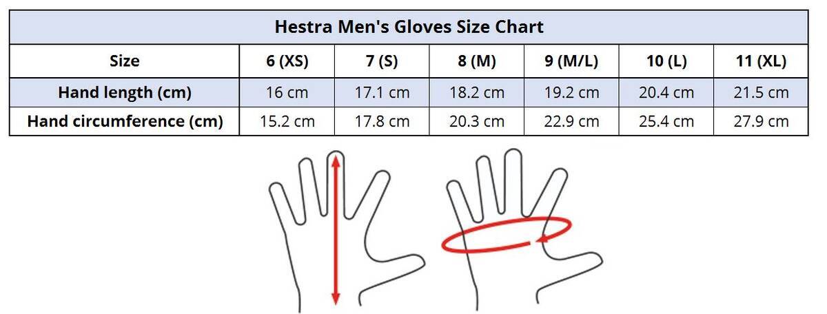 Hestra Men's Gloves Size Chart | SkatePro