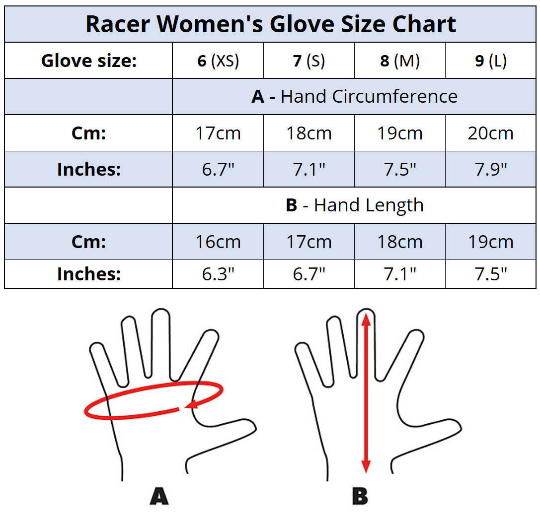 Racer Women's Glove Size Chart | SkatePro