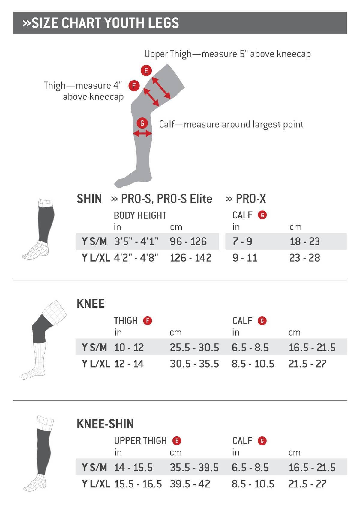 G-Form Elite Youth Knee/Shin Guard Size Chart | SkatePro